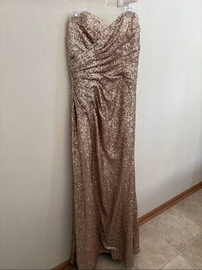 SORELLA VITA Strapless Sequin Gown in Champagne Gold